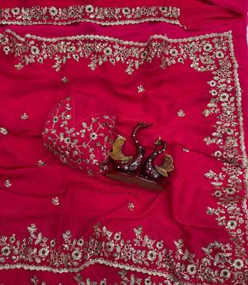 Rani Pink Color Embroidered Chiffon Saree 3
