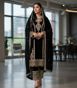 Black color velevt fabric designer embroidery work suit