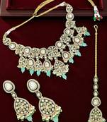 Gold plated green kundan meenakari necklace set