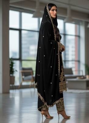 Black velevt fabric  embroidery work suit 3