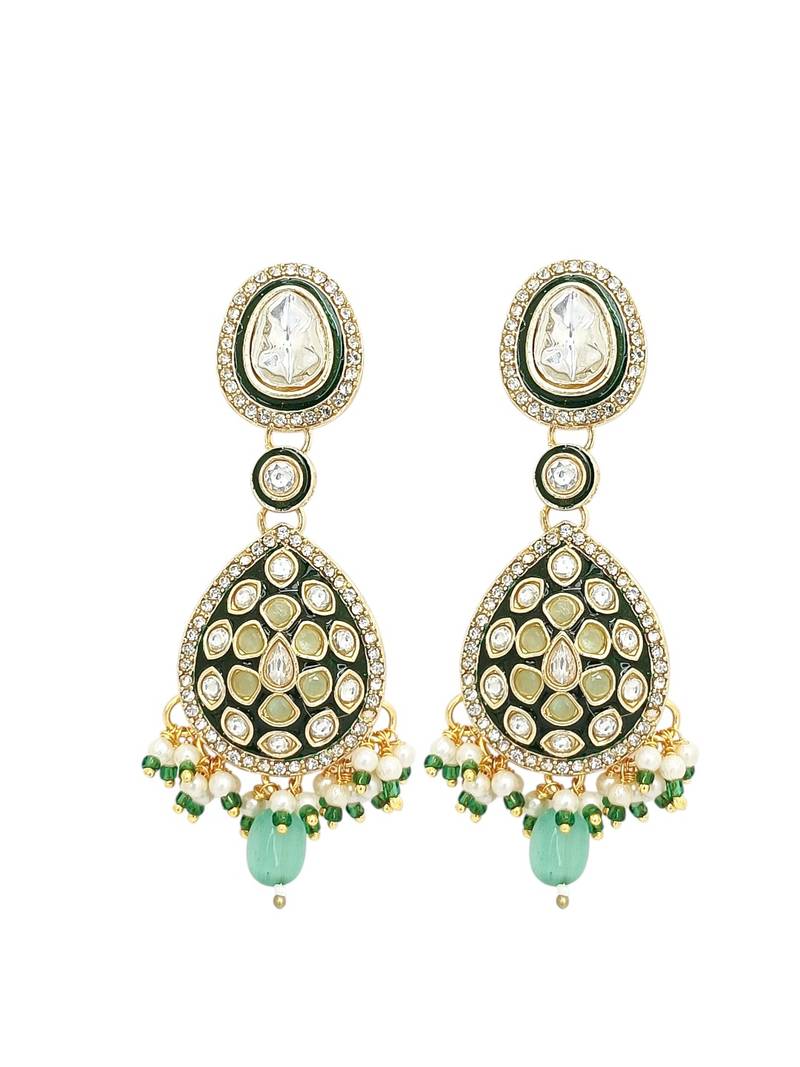 Gold plated green kundan meenakari necklace set