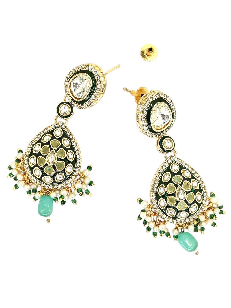 Gold plated green kundan meenakari necklace set