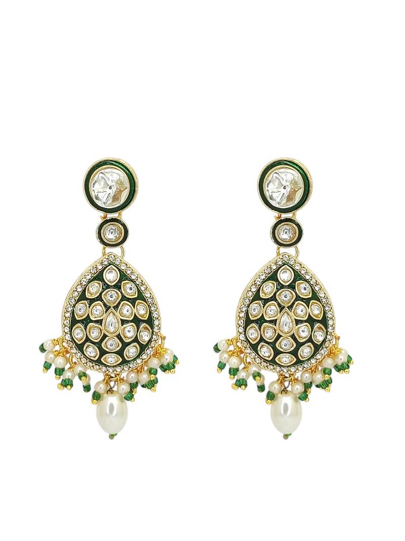 Gold plated green meenakari necklace set with maang tikka