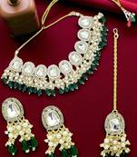 Gold plated kundan green choker set