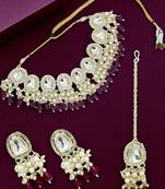 Gold plated kundan maroon choker set