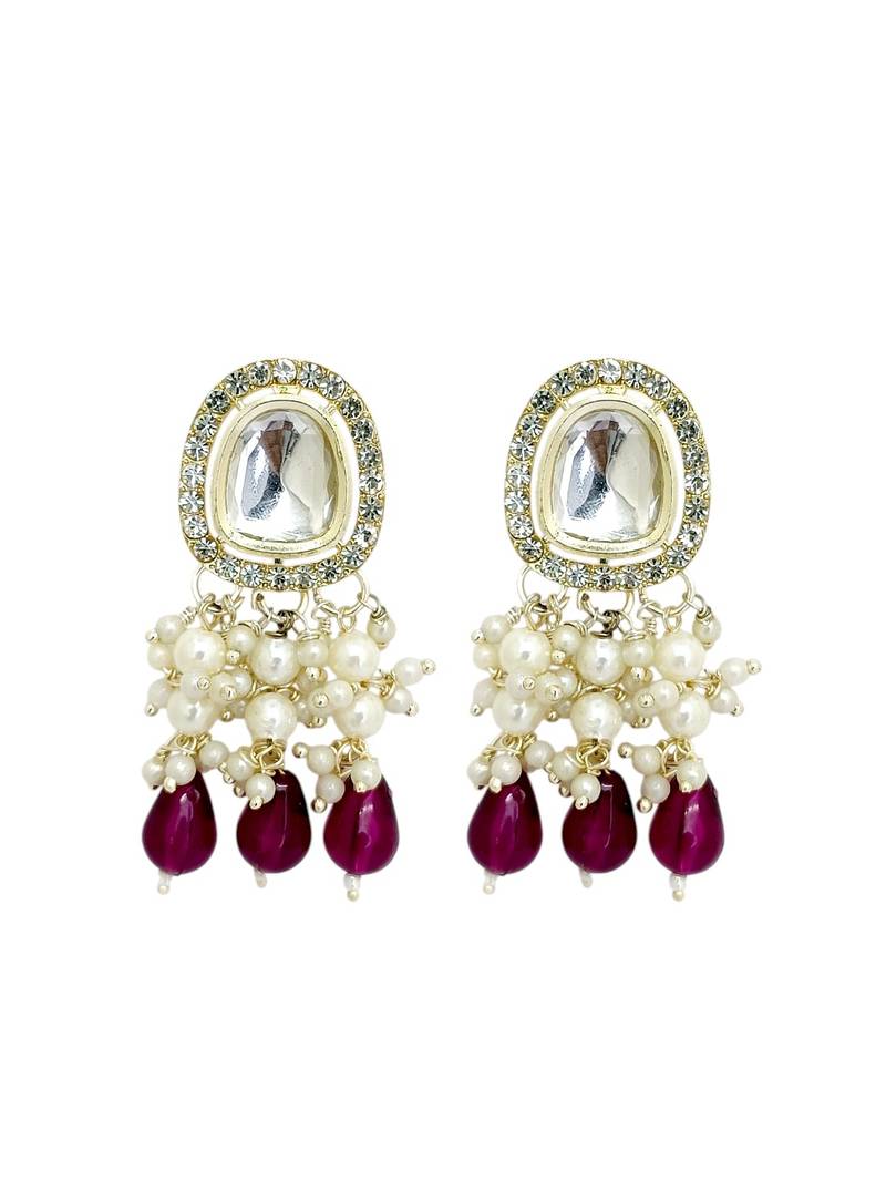 Gold plated kundan maroon choker set