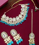 Gold plated kundan turquoise choker set