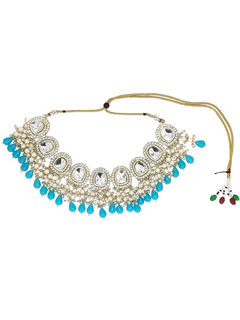 Gold plated kundan turquoise choker set