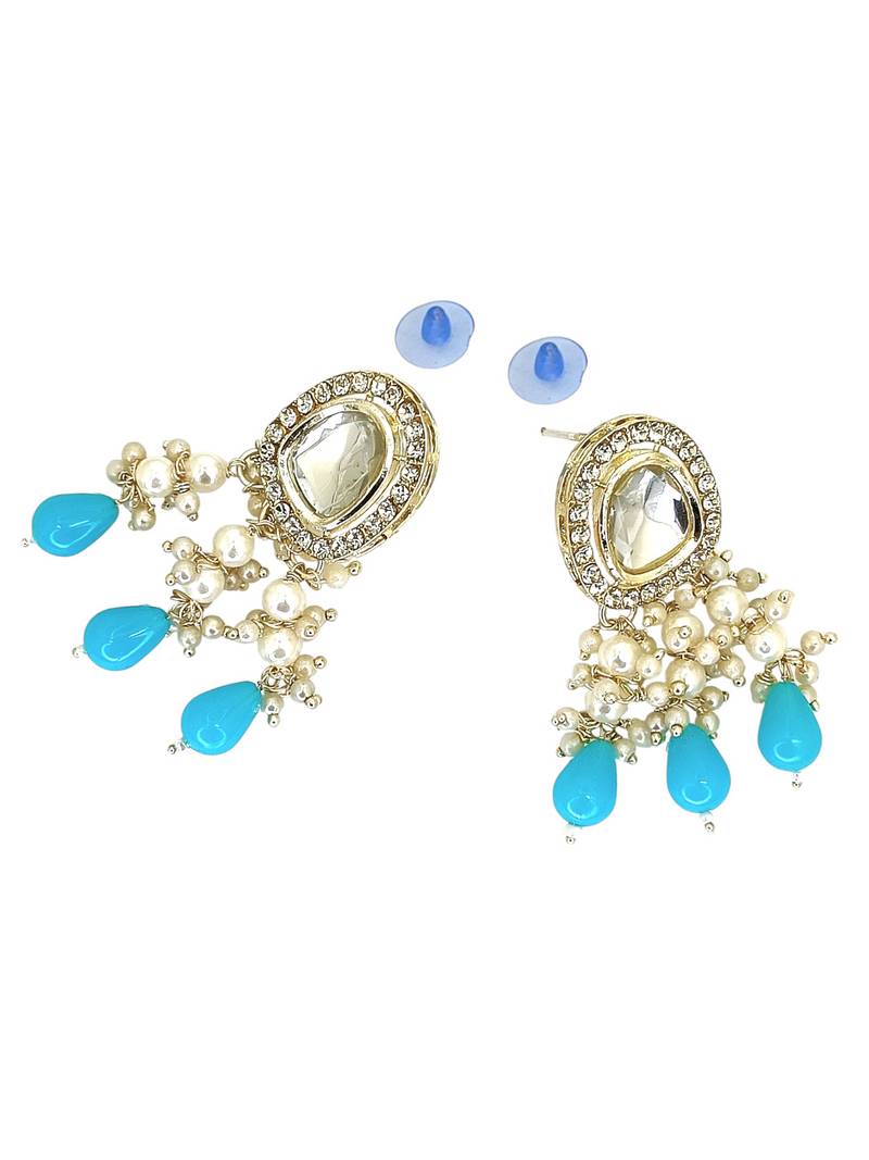 Gold plated kundan turquoise choker set