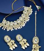 Gold plated kundan white choker set