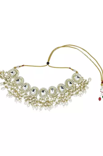Gold plated kundan white choker set