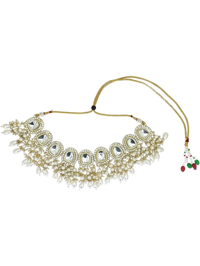 Gold plated kundan white choker set