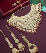 Gold plated maroon kundan bridal necklace set