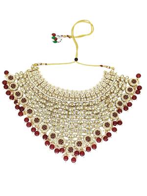 Gold plated maroon kundan bridal necklace set 3