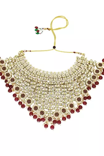 Gold plated maroon kundan bridal necklace set