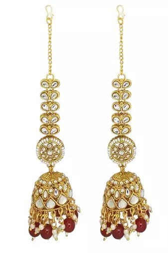 Gold plated maroon kundan bridal necklace set