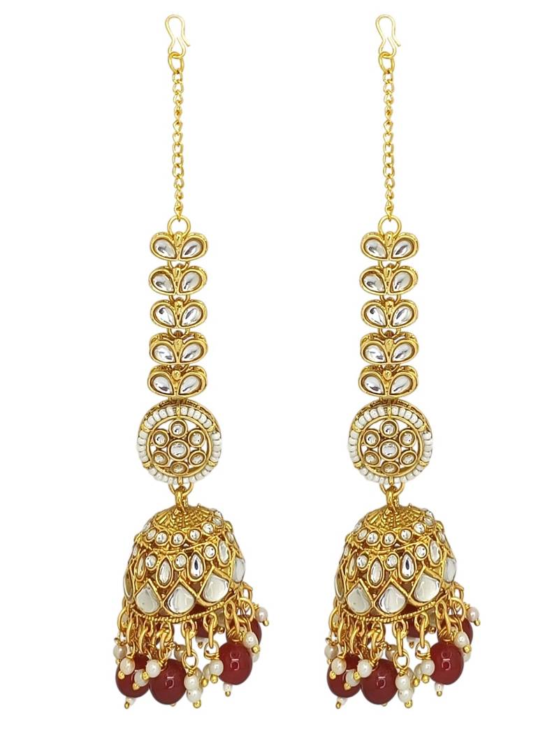 Gold plated maroon kundan bridal necklace set