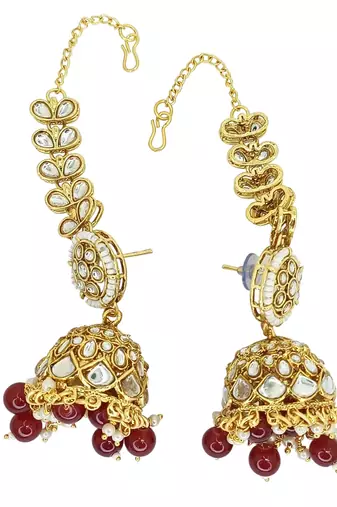 Gold plated maroon kundan bridal necklace set