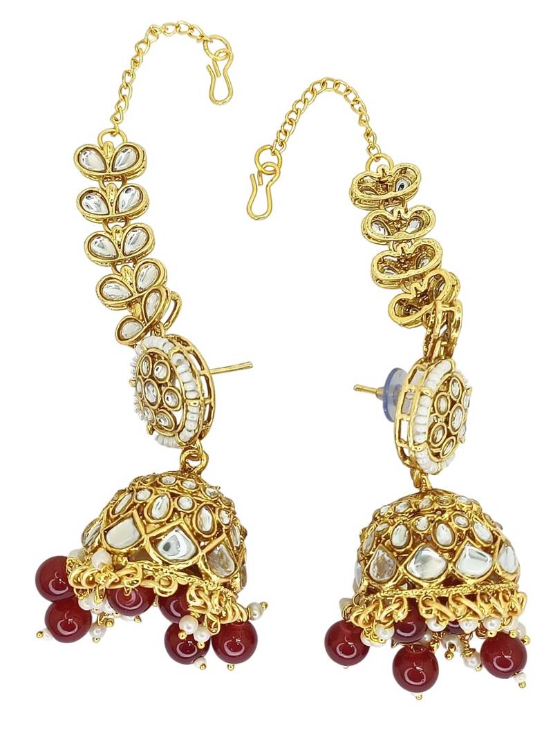 Gold plated maroon kundan bridal necklace set