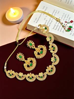 Gold plated green laxmi temple necklace set 1