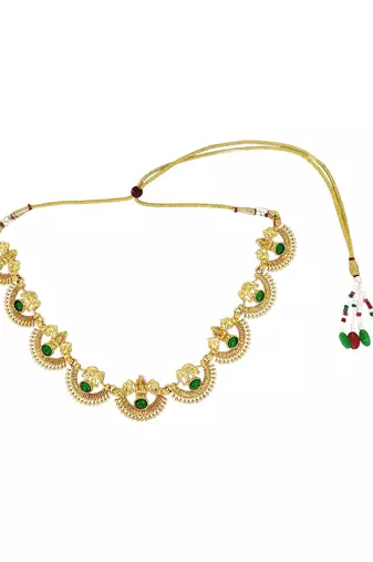 Gold plated green laxmi temple necklace set