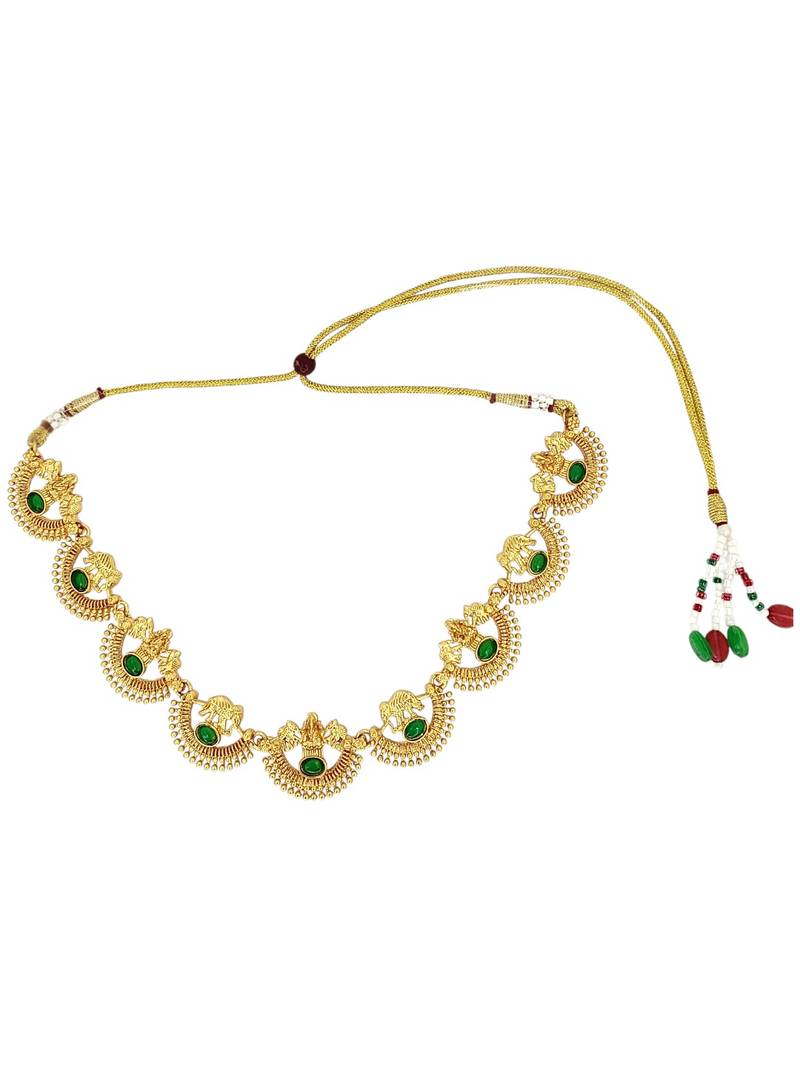 Gold plated green laxmi temple necklace set