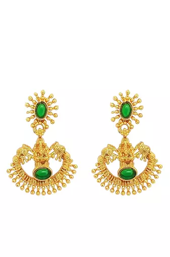 Gold plated green laxmi temple necklace set