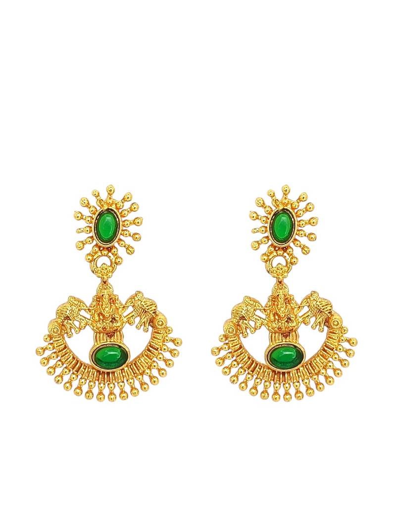Gold plated green laxmi temple necklace set