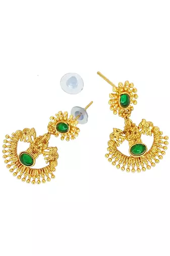 Gold plated green laxmi temple necklace set
