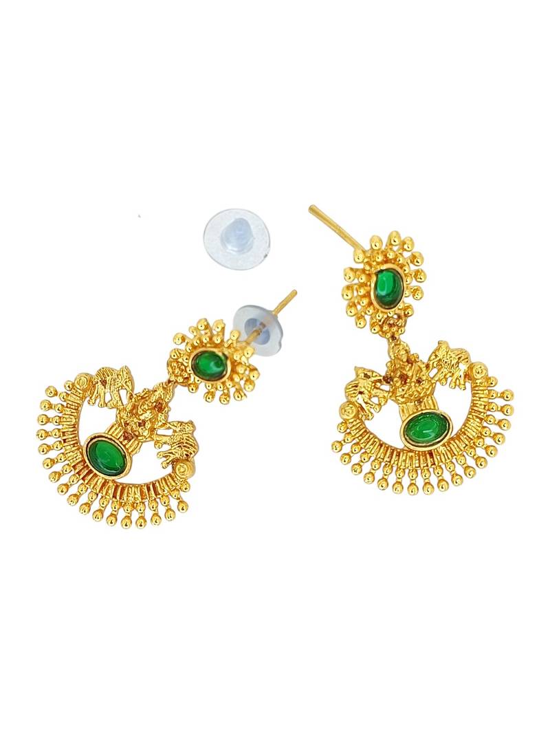 Gold plated green laxmi temple necklace set