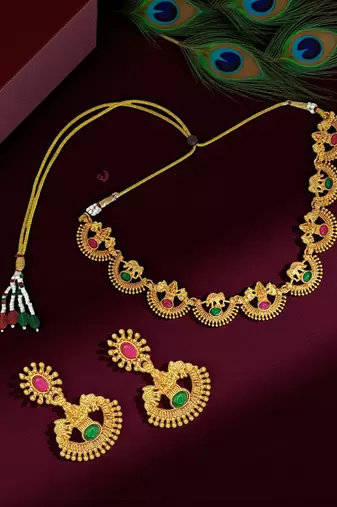 Gold plated multi temple necklace set