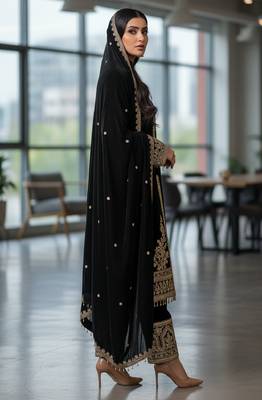 Black velevt fabric  embroidery work suit 4