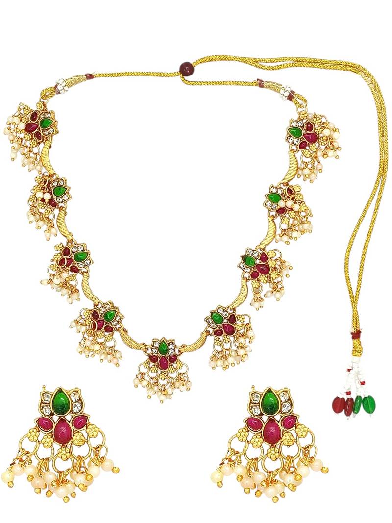 Gold plated lotus motif cz necklace set