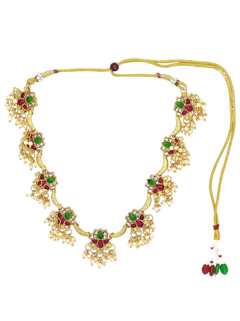 Gold plated lotus motif cz necklace set