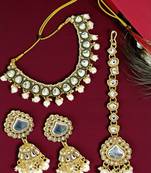 Gold plated garvi kundan necklace set