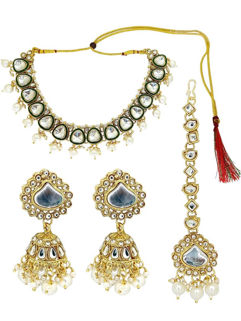 Gold plated garvi kundan necklace set