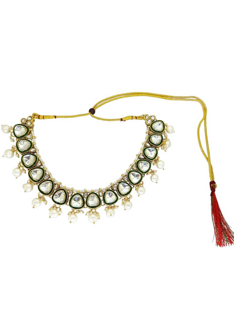 Gold plated garvi kundan necklace set