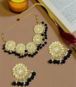 Gold plated black kundan necklace set