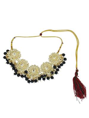 Gold plated black kundan necklace set 3