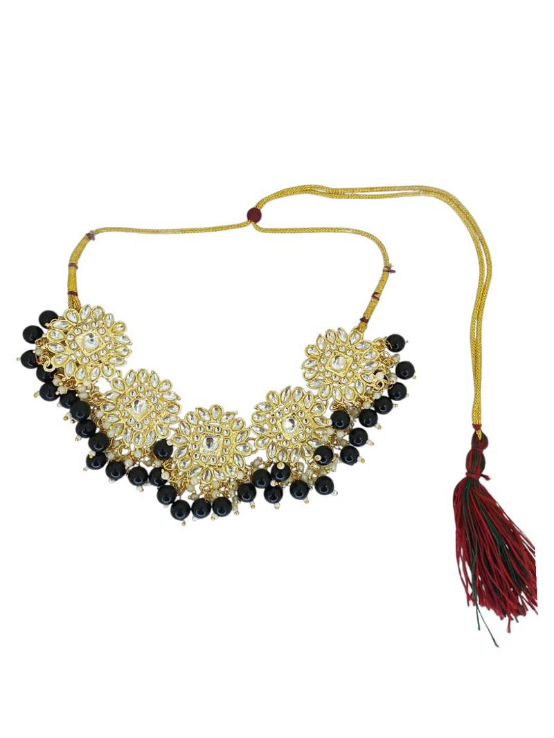 Gold plated black kundan necklace set