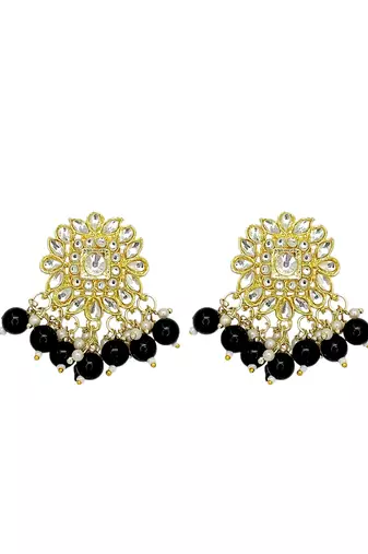 Gold plated black kundan necklace set