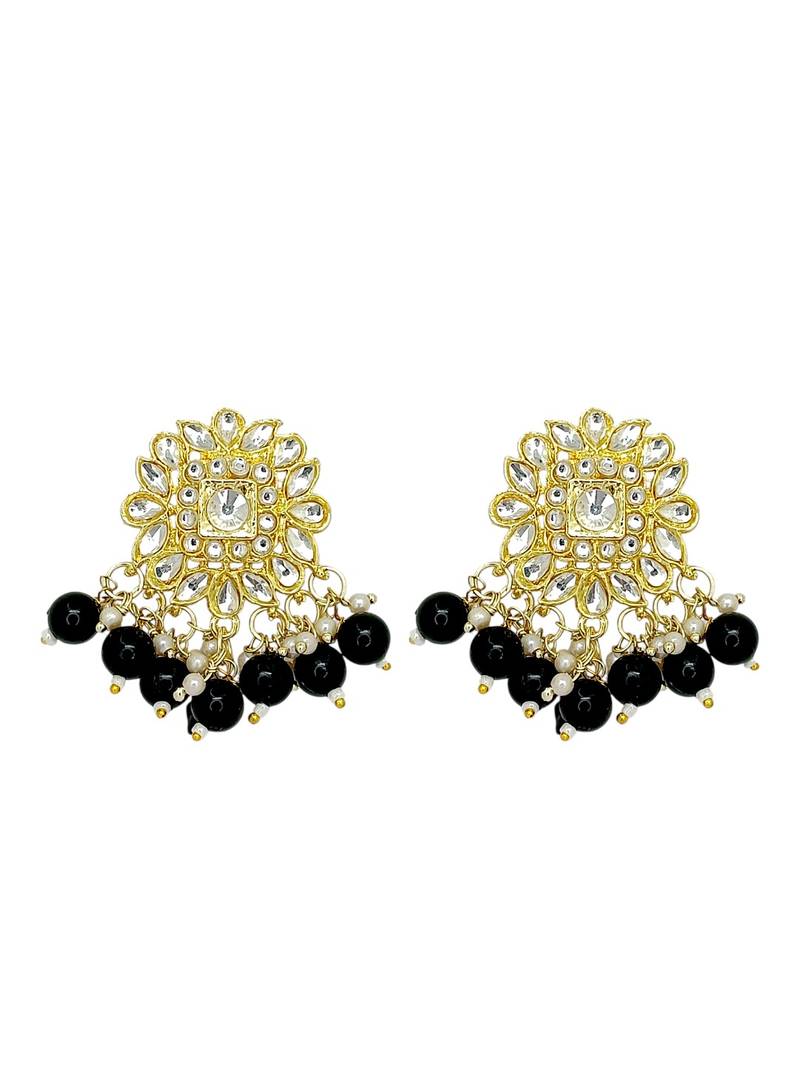 Gold plated black kundan necklace set