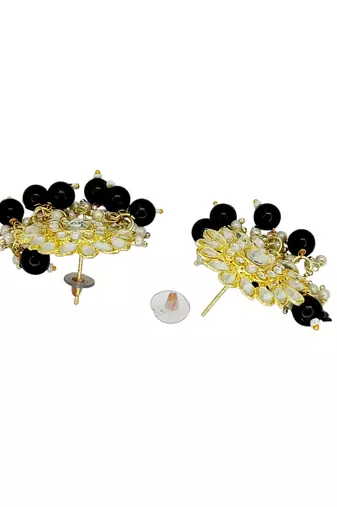 Gold plated black kundan necklace set