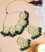 Gold plated green kundan necklace set