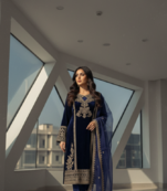 Blue velevt fabric designer embroidery work suit