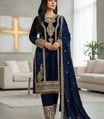 Blue color velevt fabric designer embroidery work suit