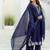 Navy Blue Cotton Embroidered Kurta Set with Mul Cotton Dupatta