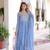 Sky faux georgette embroidered gown with dupatta – three-layer frill stitching | partywear category