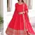 Designer red vichitra silk embroidered gown with sequins work, bottom & dupatta | festive ethnic wear