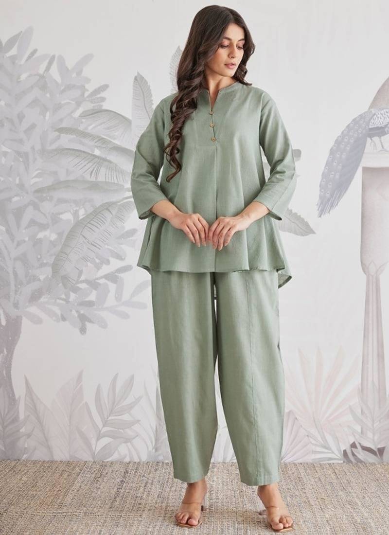 Sage green cotton slub co-ord set